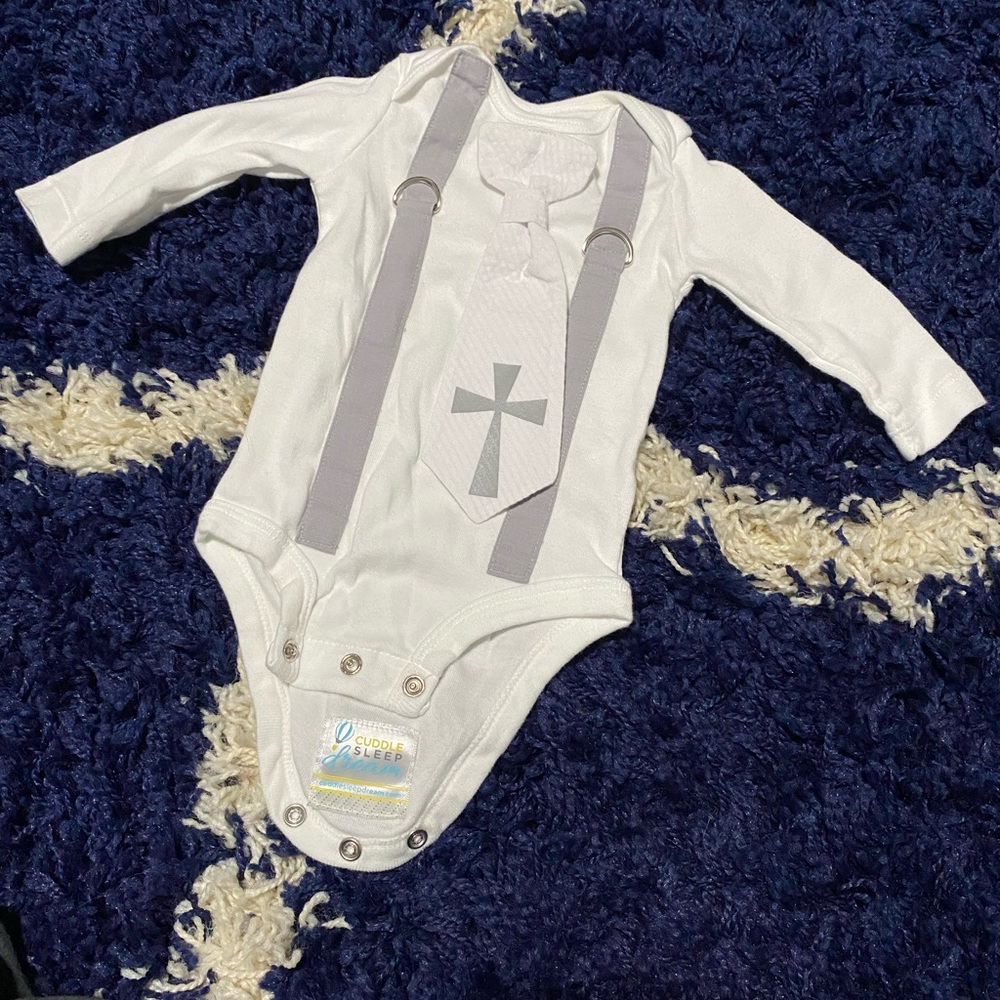 White and Gray Christening Onesie